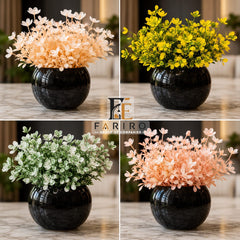 Premium Round Ceramic Planter with Artificial Plant | Elegant Indoor Tabletop Décor