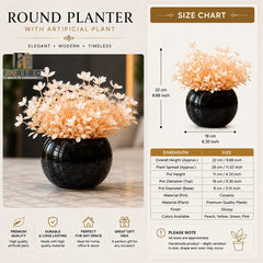 Premium Round Ceramic Planter with Artificial Plant | Elegant Indoor Tabletop Décor