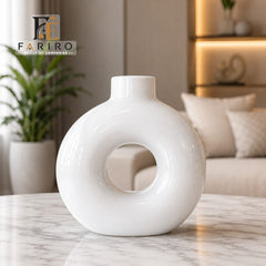 Modern Donut Ceramic Vase | Round Decorative Vase | Minimalist Home Décor for Living Room & Office