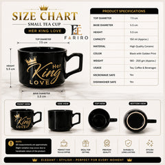 Her King Loved Mug | Black & Gold Ceramic Coffee Cup | Romantic Couple Gift | Premium Love Mug