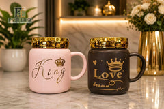 Premium Ceramic Coffee Mug | Stylish Black & Pink Coffee Cup | Love & King Designs | Gift for Couples