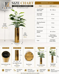 Luxury Gold Metal Planter with Artificial Plant | Tall Decorative Floor Planter | Home & Office Décor