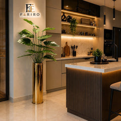 Luxury Gold Metal Planter with Artificial Plant | Tall Decorative Floor Planter | Home & Office Décor