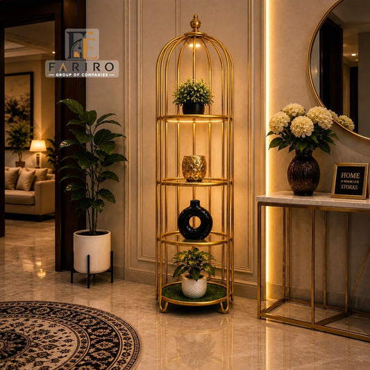 Golden Bird Cage Plant Stand | Decorative Metal Plant Stand with Shelves | 4ft to 8ft | Home & Office Décor