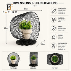 Modern Black Metal Plant Holder with Pot Included | Decorative Indoor Plant Stand | Round Mesh Plant Holder | Home & Office Décor