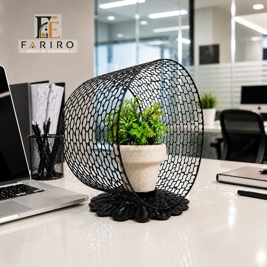 Modern Black Metal Plant Holder with Pot Included | Decorative Indoor Plant Stand | Round Mesh Plant Holder | Home & Office Décor