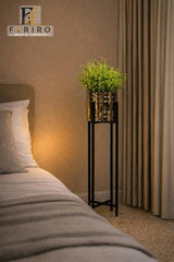 3-Piece Modern Metal Plant Stand Set with Pots Included | Black & Gold Decorative Plant Stands | Small, Medium & Large | Home Décor