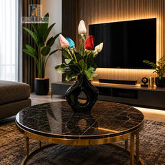 Modern Glossy Fiber Vase | Elegant Decorative Flower Vase | Black & White Luxury Home Décor