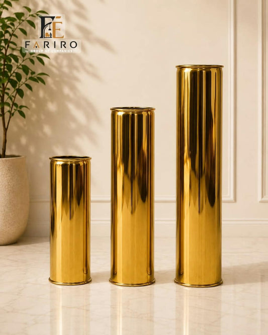 Luxury Gold Metal Cylinder Vase | Tall Decorative Floor Vase | Modern Home & Event Décor