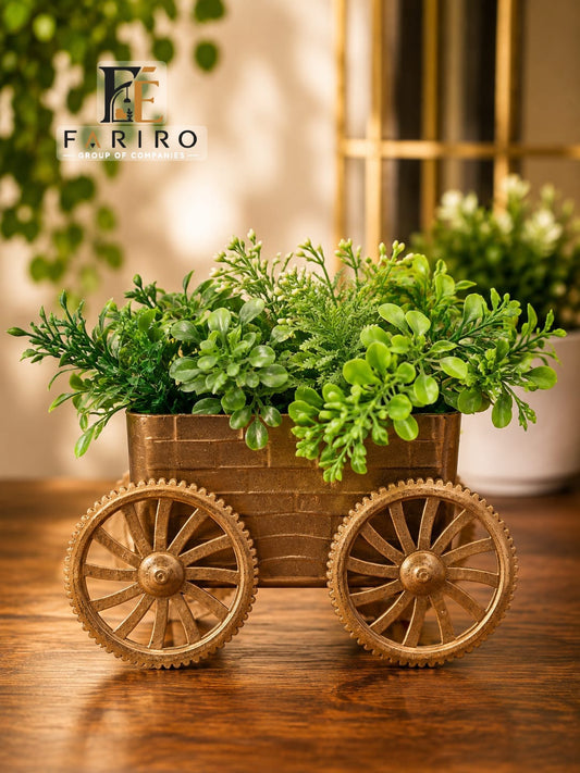 Decorative Metal Cart Planter with Pot | Vintage Style Tabletop Plant Holder | Black & White