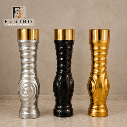 Premium Tall Cylindrical Metal Vase | 28 Inch Luxury Decorative Floor Vase | Gold, Black & Silver