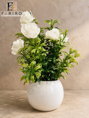 Premium Small Ceramic Tabletop Pot | Glossy White Decorative Planter | Modern Home & Office Décor