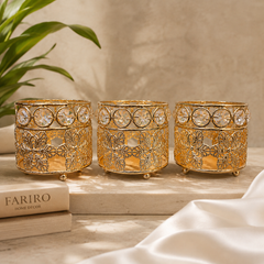 Premium Gold Crystal Floral Candle Holder – Single Piece