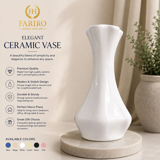 Elegant Scalloped Neck Ceramic Vase