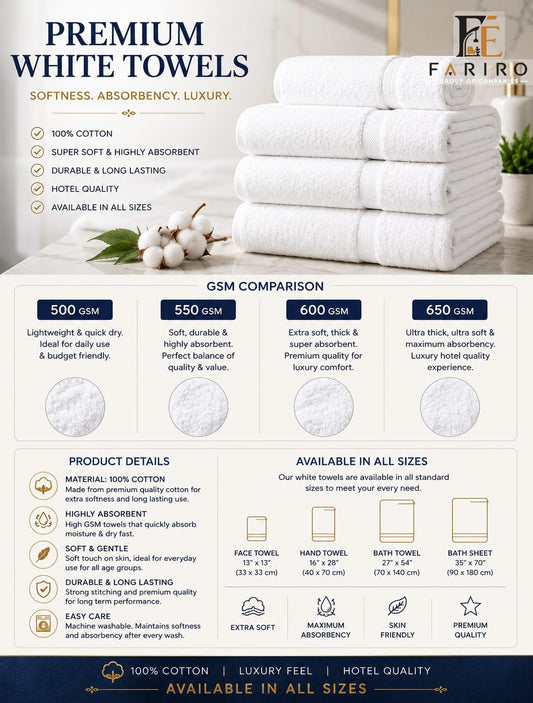 Premium 100% Cotton White Towels – Hotel & Luxury Quality