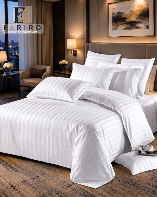 Luxury White Hotel Bed Linen & Sateen Stripe Bedding