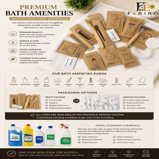 Premium Hotel Bath Amenities & Guest Toiletry Kit | Customized Hotel Supplies