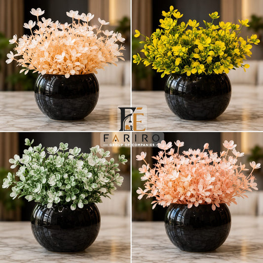 Premium Round Ceramic Planter with Artificial Plant | Elegant Indoor Tabletop Décor