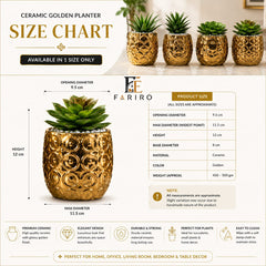 Premium Golden Ceramic Planter with Artificial Succulent | Luxury Decorative Plant Pot
