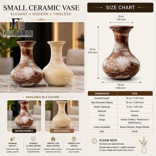 Premium Small Ceramic Vase | Elegant Marble Finish Decorative Vase for Home & Office