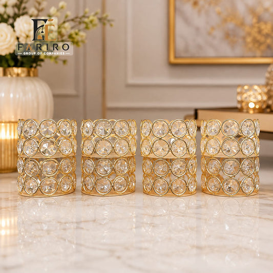 Premium Crystal Tea Light Holder | Gold Decorative Candle Holder | Elegant Tabletop Home Décor