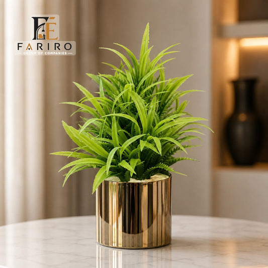Artificial Green Plant with Premium Gold Planter | Luxury Indoor Decorative Plant | Home & Office Décor