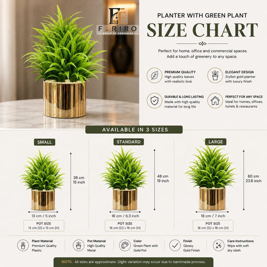 Artificial Green Plant with Premium Gold Planter | Luxury Indoor Decorative Plant | Home & Office Décor