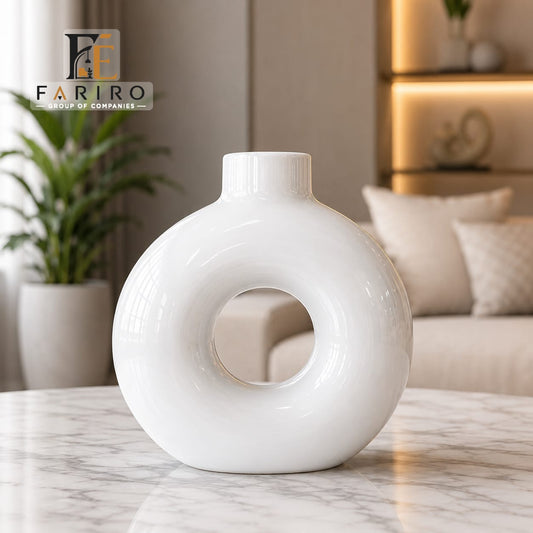 Modern Donut Ceramic Vase | Round Decorative Vase | Minimalist Home Décor for Living Room & Office