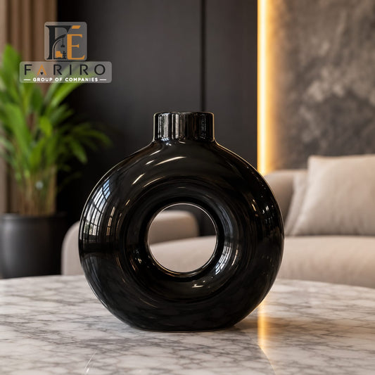 Modern Donut Ceramic Vase | Round Decorative Vase | Minimalist Home Décor for Living Room & Office