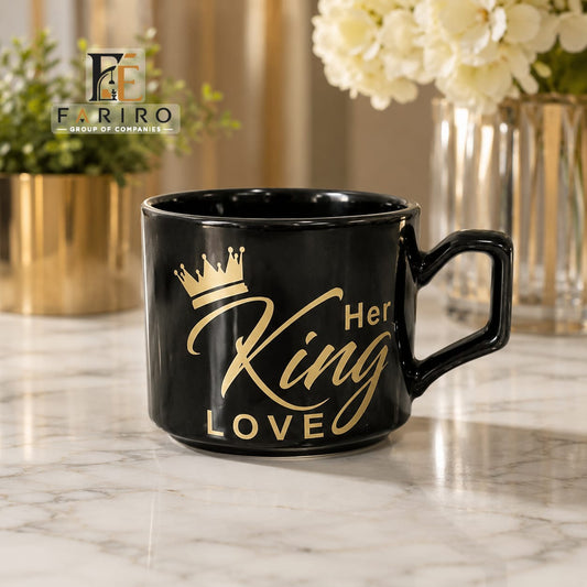 Her King Loved Mug | Black & Gold Ceramic Coffee Cup | Romantic Couple Gift | Premium Love Mug