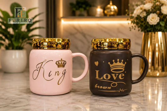 Premium Ceramic Coffee Mug | Stylish Black & Pink Coffee Cup | Love & King Designs | Gift for Couples