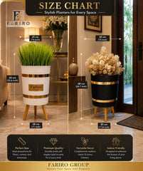 Luxury Gold Accent Planter with Wooden Stand | Single Piece Decorative Plant Pot | Modern Home & Office Décor