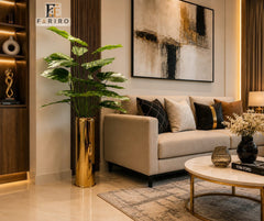 Luxury Gold Metal Planter with Artificial Plant | Tall Decorative Floor Planter | Home & Office Décor