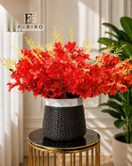 Elegant White Fiber Planter with Golden Rim | Luxury Decorative Flower Pot | Modern Home & Office Décor