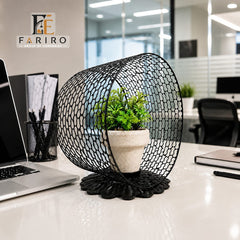 Modern Black Metal Plant Holder with Pot Included | Decorative Indoor Plant Stand | Round Mesh Plant Holder | Home & Office Décor