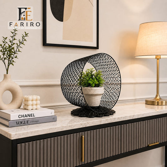 Modern Black Metal Plant Holder with Pot Included | Decorative Indoor Plant Stand | Round Mesh Plant Holder | Home & Office Décor