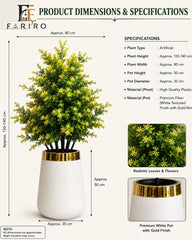 Artificial Greenery Plant with Premium Fiber Pot | White & Black Luxury Decorative Planter | Home & Office Décor