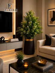 Artificial Greenery Plant with Premium Fiber Pot | White & Black Luxury Decorative Planter | Home & Office Décor