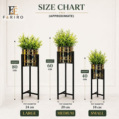 3-Piece Modern Metal Plant Stand Set with Pots Included | Black & Gold Decorative Plant Stands | Small, Medium & Large | Home Décor
