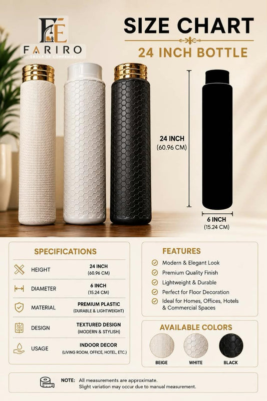 24 Inch Decorative Floor Bottle | Tall Textured Decorative Vase | Modern Home & Office Décor