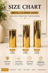Luxury Gold Metal Cylinder Vase | Tall Decorative Floor Vase | Modern Home & Event Décor