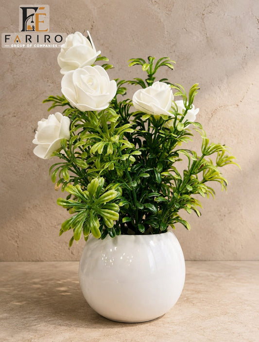 Premium Small Ceramic Tabletop Pot | Glossy White Decorative Planter | Modern Home & Office Décor